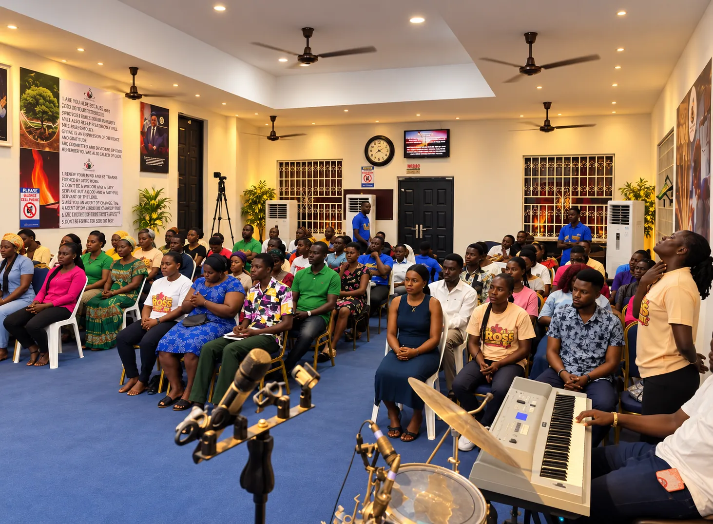 Congregation gathered together in the Precious Paradise Chapel worship space